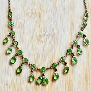 Antique Open Bezel Pointed Back glass necklace Victorian Uranium VTG choker 16"